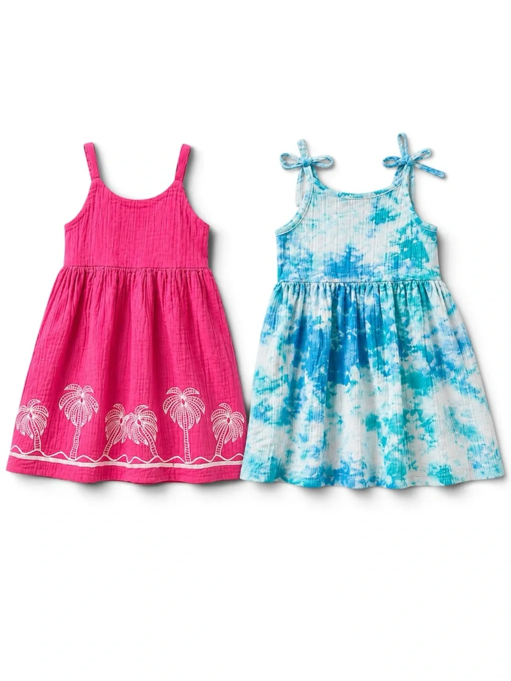 Old Navy Toddler Girls Summer Dress Bundle Palm Tree & Tie Dye Size 2T